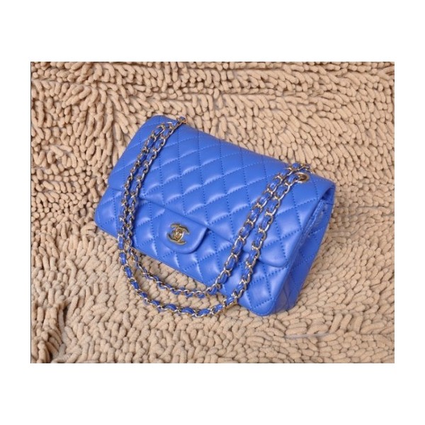 Chanel A01112 Flap Borse Pelle Di Agnello Classic Blu Con Oro Hw