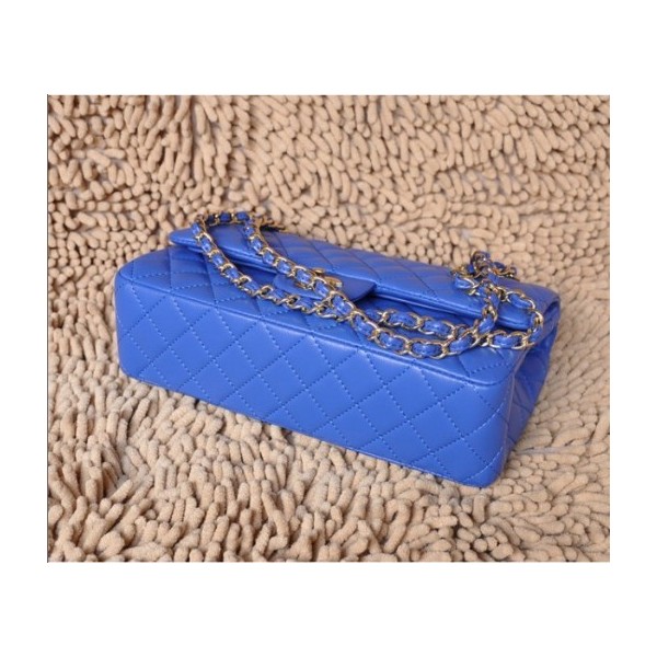 Chanel A01112 Flap Borse Pelle Di Agnello Classic Blu Con Oro Hw