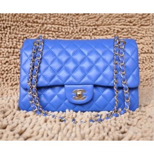 Chanel A01112 Flap Borse Pelle Di Agnello Classic Blu Con Oro Hw