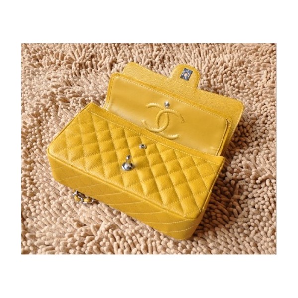 Chanel A01112 Giallo Caviar Leather Borse Flap Classic Con Shw