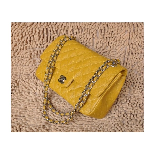 Chanel A01112 Giallo Caviar Leather Borse Flap Classic Con Shw