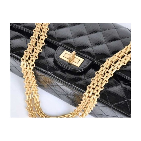 Chanel A01112 Nero Vene Lizard Leather Flap Borse Con Oro Hw