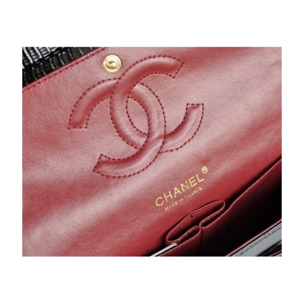 Chanel A01112 Nero Vene Lizard Leather Flap Borse Con Oro Hw