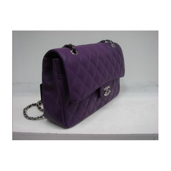 Chanel A01112 Viola Caviar Flap Borse In Pelle Con Ecs