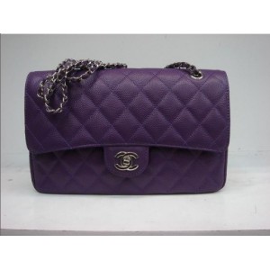 Chanel A01112 Viola Caviar Flap Borse In Pelle Con Ecs