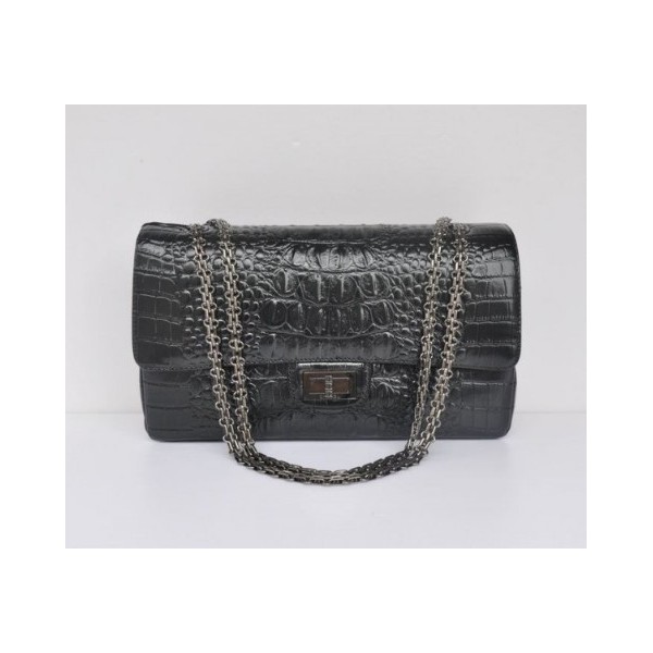 Chanel A01113 Nero Vene Croc Leather Flap Borse