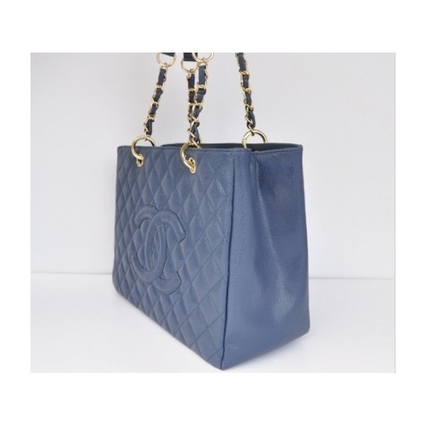 Chanel A20995 Caviar Blue Classic In Pelle Gst Shopping Bags