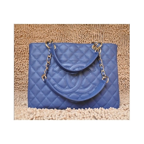 Chanel A20995 Gst Shopping Tote In Pelle Pieno Fiore Blu Con Ghw