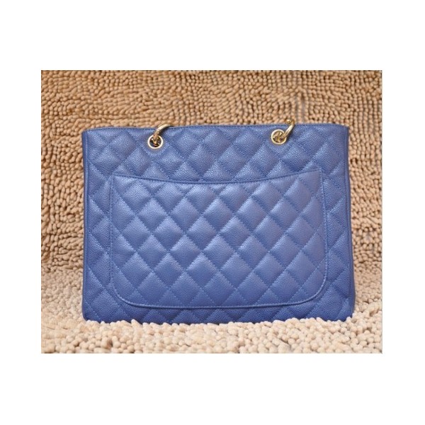 Chanel A20995 Gst Shopping Tote In Pelle Pieno Fiore Blu Con Ghw