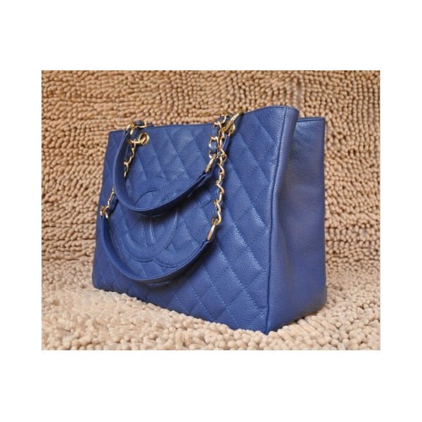 Chanel A20995 Gst Shopping Tote In Pelle Pieno Fiore Blu Con Ghw