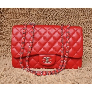 Chanel A28600 Flap Borse In Pelle Di Agnello Rossa Con Argento H