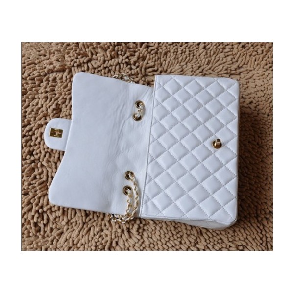 Chanel A28600 Flap Borse In Pelle Di Agnello Bianco Con Oro Hw J