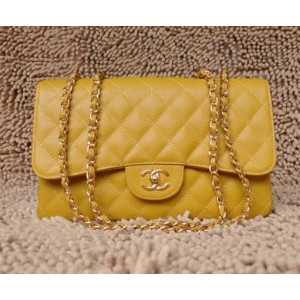 Chanel A28600 Giallo Caviar Leather Flap Borse Con Oro Hw