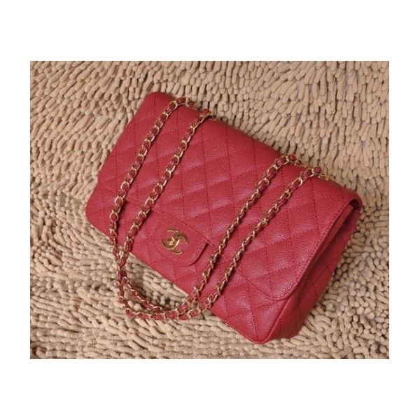 Chanel A28600 Red Grain Flap Borse In Pelle Con Oro Hw Classic