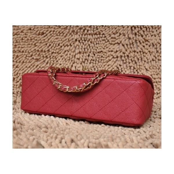 Chanel A28600 Red Grain Flap Borse In Pelle Con Oro Hw Classic