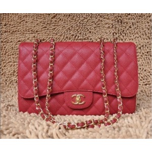 Chanel A28600 Red Grain Flap Borse In Pelle Con Oro Hw Classic