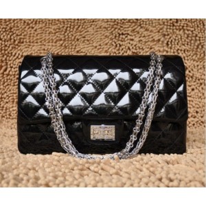 Chanel A30227 Black Leather Borse In Vernice Con Argento Hw Patt