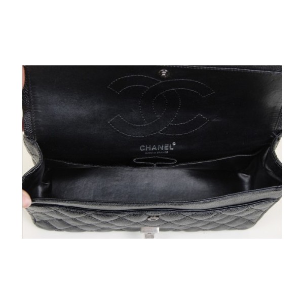 Chanel A37587 Nero Caviar Flap Borse In Pelle Con Silver Hw Retr