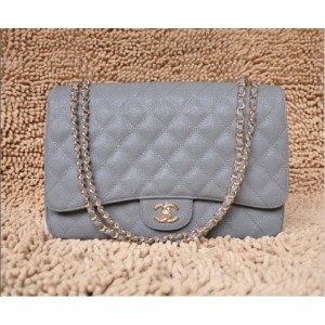 Chanel A47600 Grey Leather Borse Grain Con Gold Hw Lembo Maxi