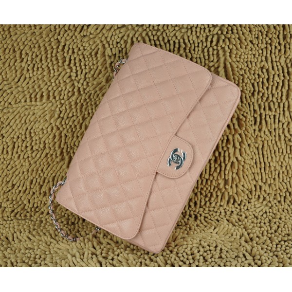 Chanel A47600 Caviar Leather Flap Borse Maxi Rosa Con Ecs