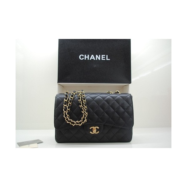 Chanel A47600 Flap Bag In Pelle Nera Caviar Jumbo Con Oro Hw