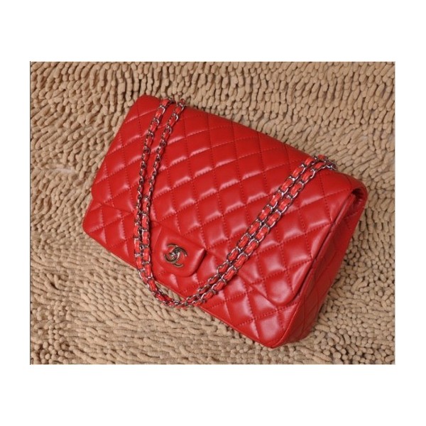 Chanel A47600 Flap Borse In Pelle Di Agnello Rossa Con Argento H