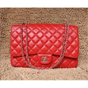 Chanel A47600 Flap Borse In Pelle Di Agnello Rossa Con Argento H