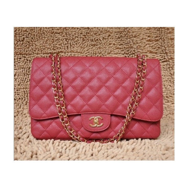 Chanel A47600 Flap Borse In Pelle Di Vacchetta Rossa Con Oro Hw