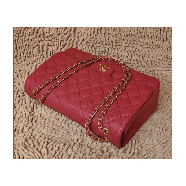 Chanel A47600 Flap Borse In Pelle Di Vacchetta Rossa Con Oro Hw