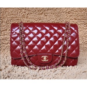 Chanel A47600 Flap Borse In Rosso Maxi Brevetto In Pelle Scura C