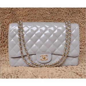 Chanel A47600 Flap Borse In Vernice Con Maxi Oro Grigio Hw