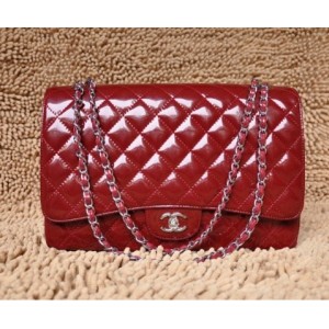 Chanel A47600 Red Patent Leather Borse Maxi Falda Scuro Con Ecs