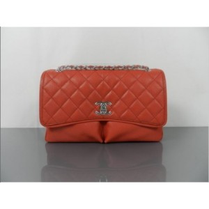 Chanel A48867 Red Grain Flap Borse In Pelle Con Silver Hw Classi