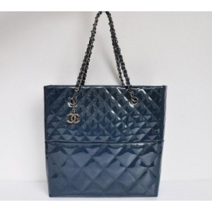 Chanel A49271 Navy Blu Borsa In Pelle Vernice Con Tasca Frontale