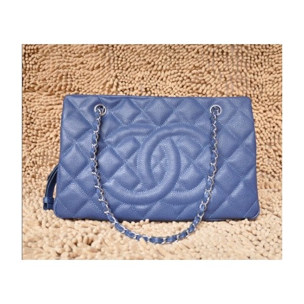 Chanel A50755 In Pelle Fiore Blu Pieno Tote Con Logo Cc