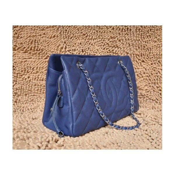 Chanel A50755 In Pelle Fiore Blu Pieno Tote Con Logo Cc