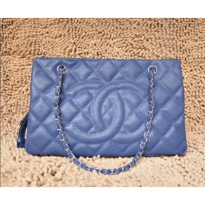 Chanel A50755 In Pelle Fiore Blu Pieno Tote Con Logo Cc