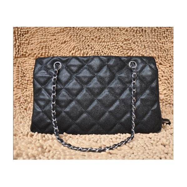 Chanel A50755 In Pelle Fiore Nera Tote Con Logo Cc Doppio