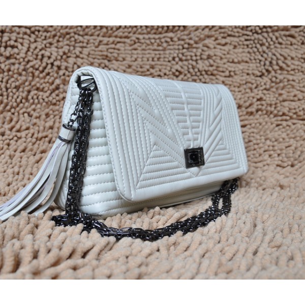 Chanel A65835 Borsa Trapuntata Di Colore Biancastro Lembo Pelle