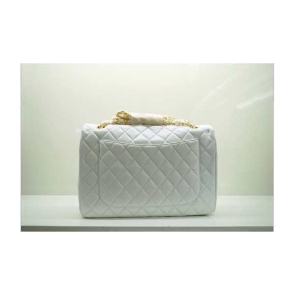 Chanel Borse Maxi Flap Agnello Bianco 2011 Gold Hw