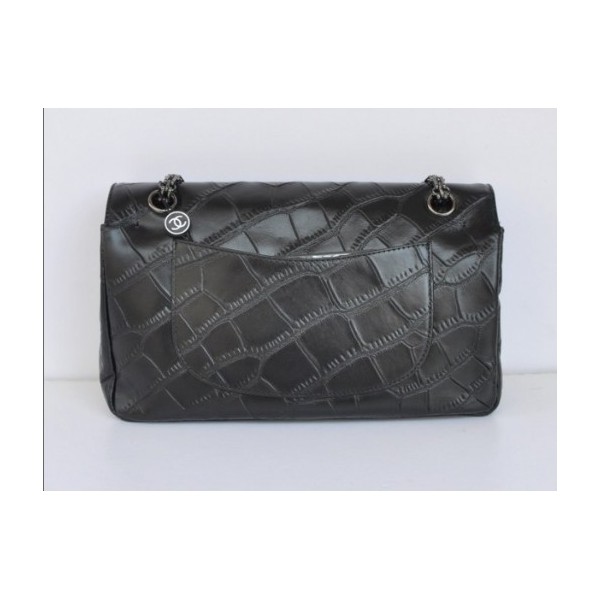 Chanel Croc Veins Nero Flap Bag In Pelle Con Colore Hw Pistola