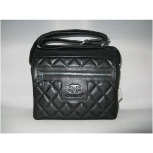 Chanel Quilted A48616 Caviar Black Leather Messenger Borse