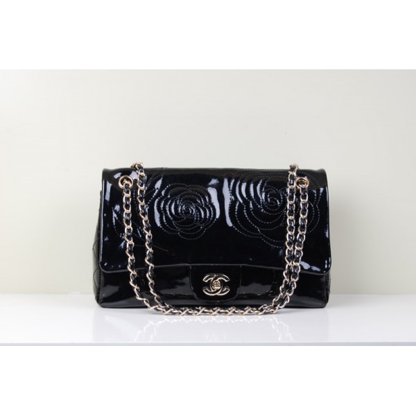 Chanel Tweed Rasata Ricamati Camelie Borse Flap In Vernice Nera