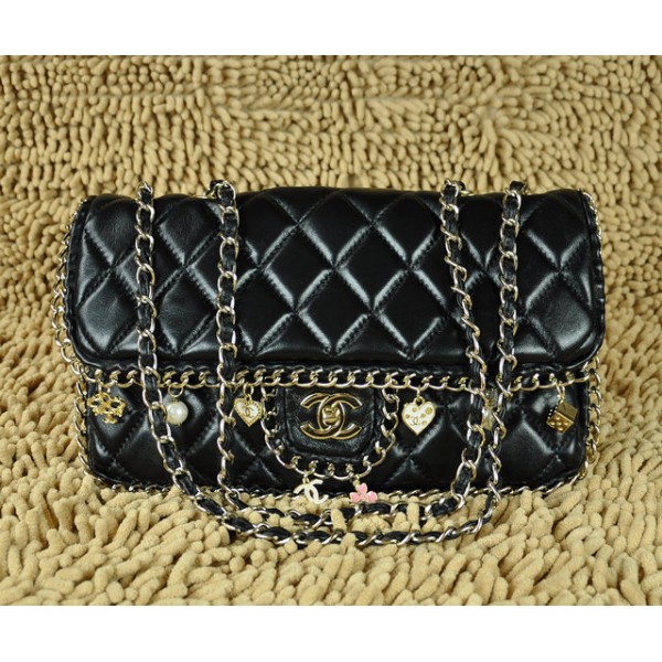 Chanel Borse In Pelle Di Agnello Nero 2011 Lembo Di Recente Con