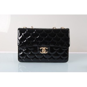 Chanel Nero Pesce Scala Vene Borsa In Pelle Vernice Con Patta