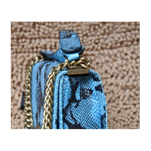 Nuovo Chanel 2011 Blue Snake Leather Flap Bag Veins