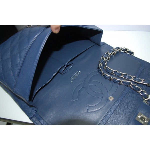 Borse Chanel 36097 Flap In Pelle Caviar Jumbo In Blu Scuro Con E