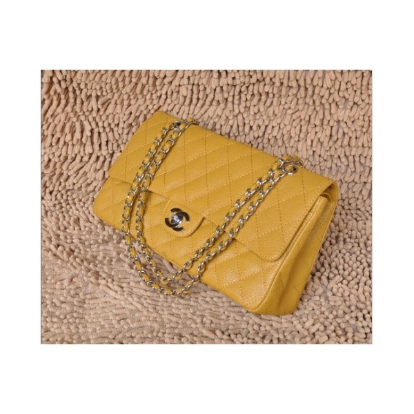 Borse Chanel Flap A01113 In Pelle Caviale Giallo Con Argento Hw