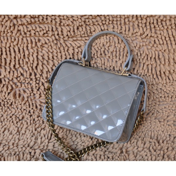 Borse Chanel Flap A66816 In Pelle Vernice Grigio