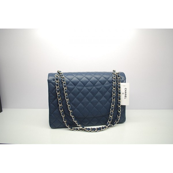 Borse Chanel Flap In Pelle Caviar 2012 Maxi Blu Con Shw